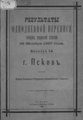 Результаты однодневной переписи городов Псковской губернии, 28 ноября 1887 года. - Псков, 1889-1890.